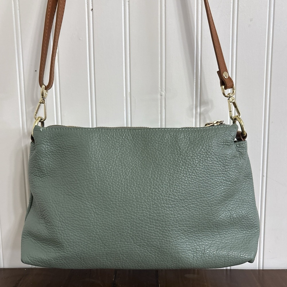 Valentina Italian Crossbody Bag Purse Multi-Entry Compartment Mint Seafoam Green